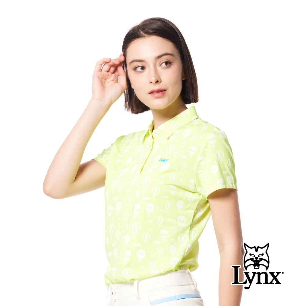 【Lynx Golf】女款吸溼排汗機能螢光色系熱氣球嘉年華印花短短袖POLO衫/高爾夫球衫-螢光黃色 (螢光黃色)