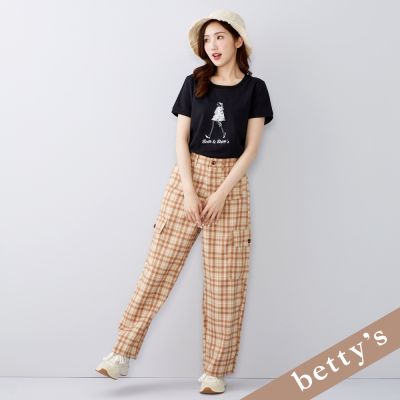 betty’s貝蒂思 知性格紋多口袋直筒長褲 (卡其)