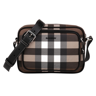 BURBERRY 巴寶莉 PADDY 經典格紋帆布斜背方包(黑咖x棕)