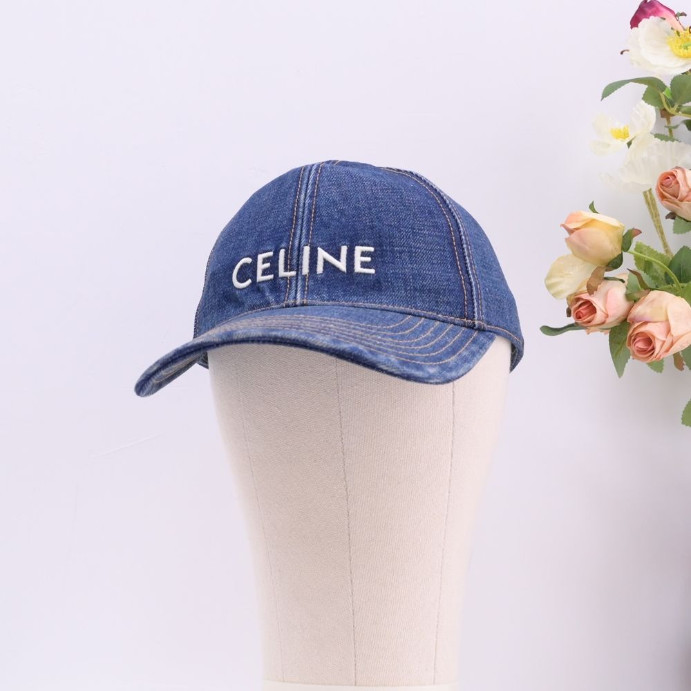 CELINE 簡約電繡LOGO棉質丹寧遮陽帽/棒球帽(藍)