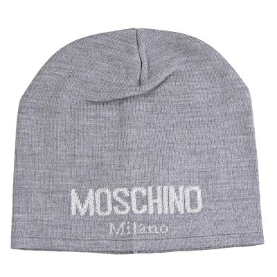 MOSCHINO 銀蔥品牌LOGO針織毛帽(灰)