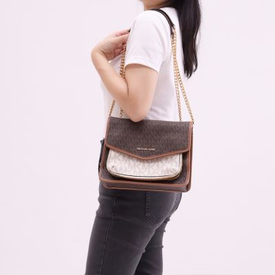MICHAEL KORS REGINA拼色PVC斜背鍊包(深咖/白)