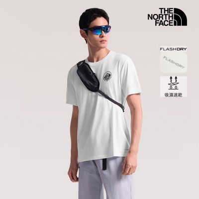 【The North Face 官方旗艦】北面男款白色FLASHDRY速乾簡約印花短袖T恤｜8GZVFN4 排汗衫