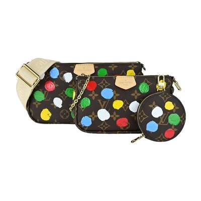LOUIS VUITTON路易威登 Louis Vuitton LV x YK Infinity Dots 圓點印花混合式斜背包(卡其)M46385