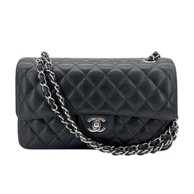 Chanel 經典雙C菱格牛皮銀鍊翻蓋coco斜背包-25cm(A01112-黑) | 斜背包