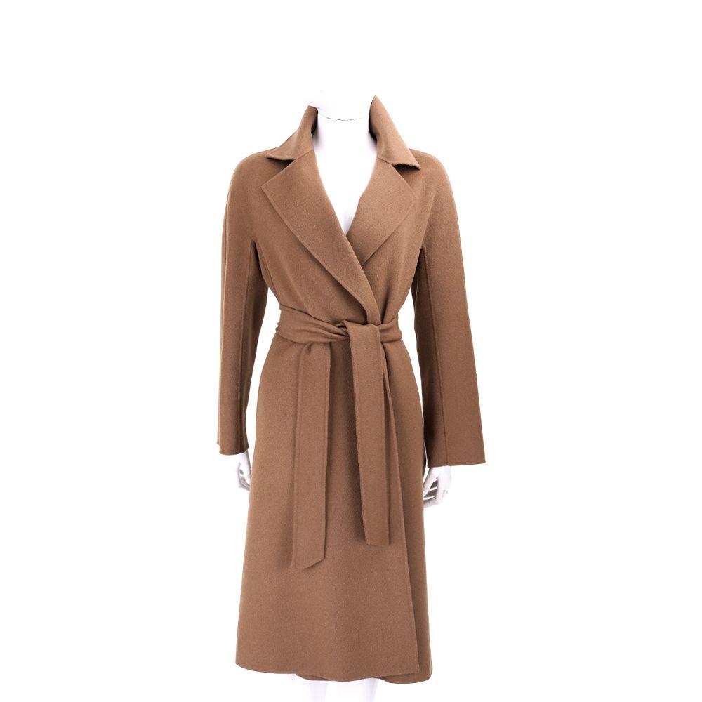 Max Mara-Studio CLES 羊絨毛絲線長袍式綁帶大衣 外套-多色可選 (栗棕)