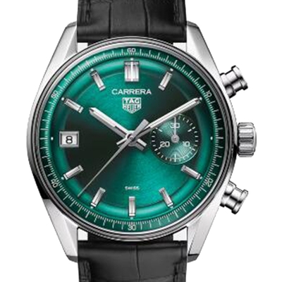 TAG HEUER 豪雅 CARRERA 系列 計時藍綠色皮帶腕錶(CBS2211.FC6545)x39mm