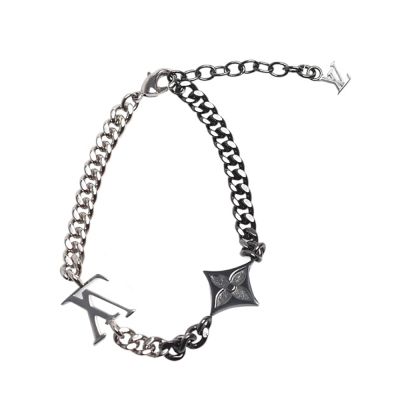 Louis Vuitton路易威登 LV飾品 M00508 LV Instinct 系列 LV 與Monogram 花卉圖案吊飾雙色鏈環黃銅手鍊(銀色)