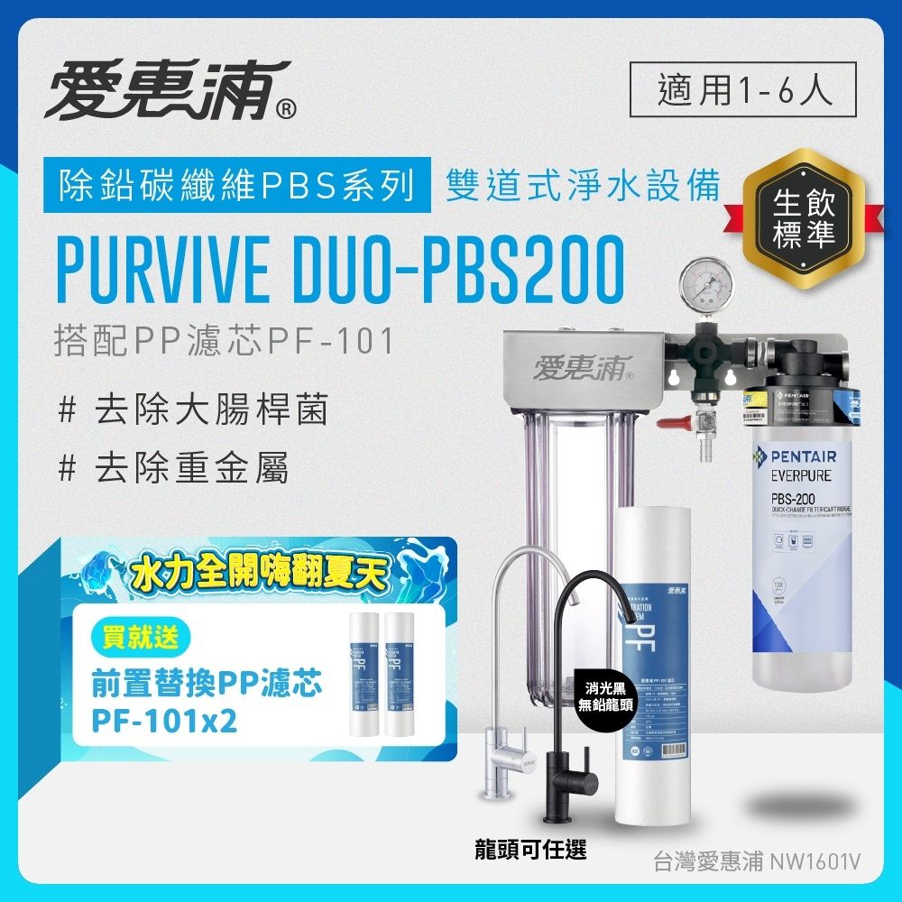 EVERPURE愛惠浦 櫥下型 PURVIVE Duo-PBS200兩道式生飲淨水器(雙色無鉛龍頭任選/前置PP)