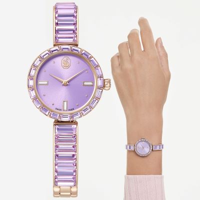 SWAROVSKI 施華洛世奇 Matrix Bangle 方形切割水晶手鐲式手錶 女錶 夏日煥新提案 送禮推薦-紫x香檳金 5743713