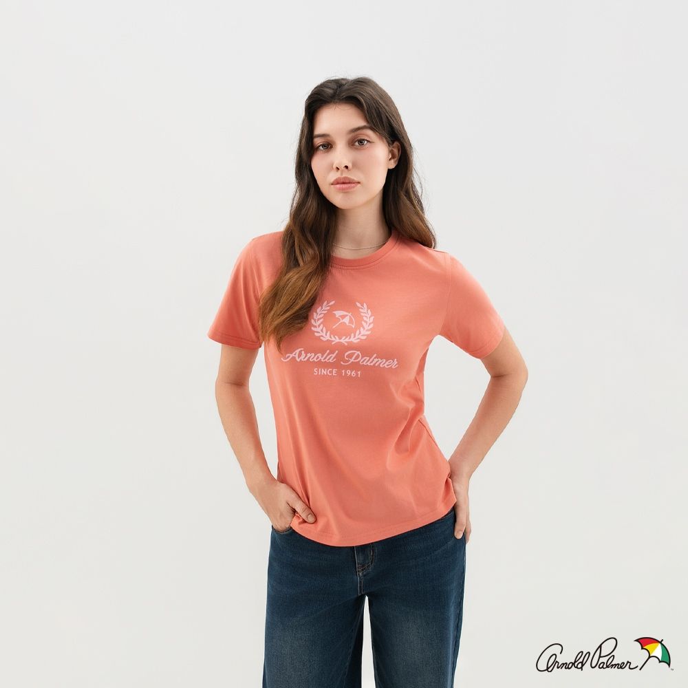 Arnold Palmer 女裝-學院風LOGO印花圓領短袖T-Shirt-鮮橙色