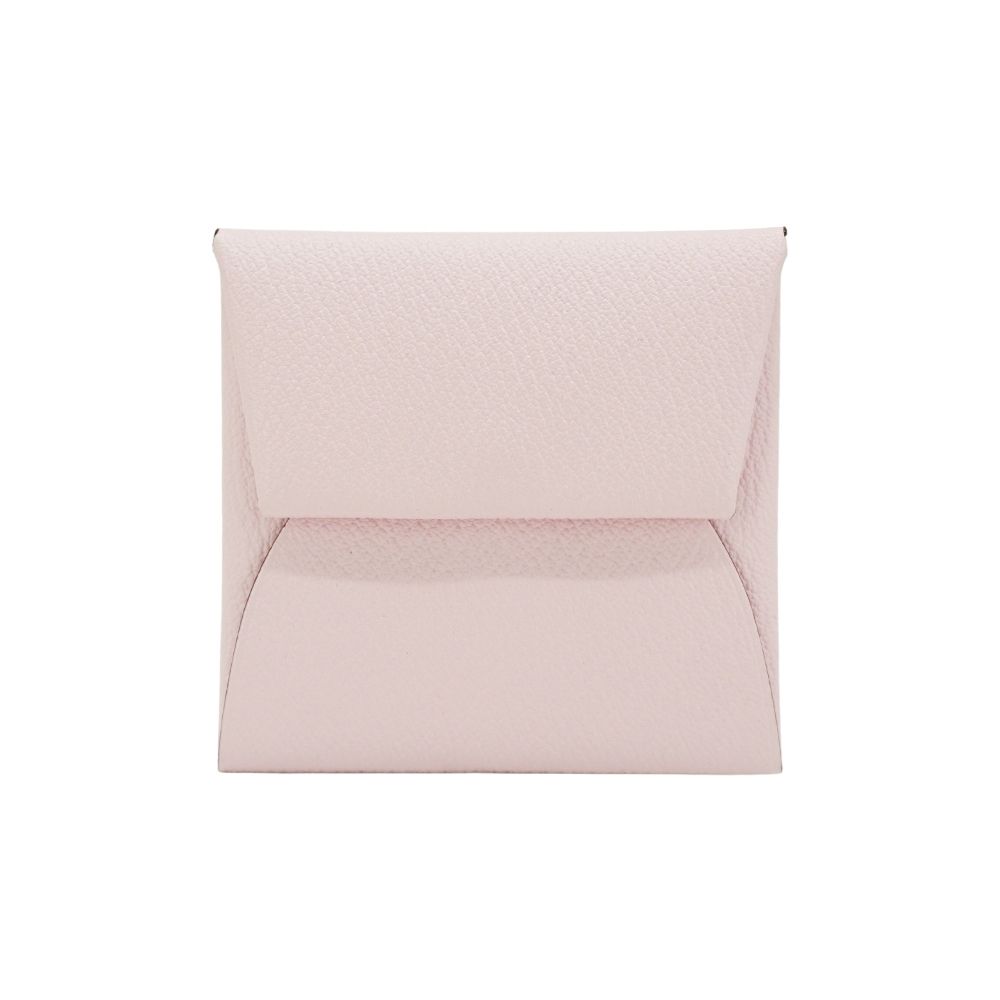 Hermes 愛馬仕 展示品 Bastia Chevre 山羊皮方型暗釦零錢包(櫻花粉)