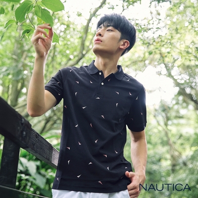 Nautica男裝 涼感抗菌帆船印花短袖POLO衫-黑色