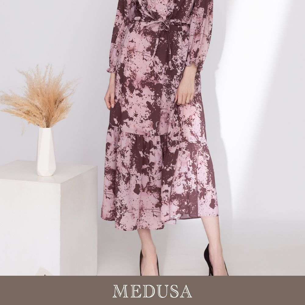 現貨【MEDUSA 曼度莎】粉色暈染層次雪紡長裙（M-XL）｜雪紡長裙 暈染長裙 女休閒裙