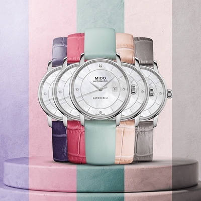 MIDO 美度 官方授權 Baroncelli 永恆系列 經典漾彩機械鑽石女錶 套錶 開學換新季 送禮推薦-30mm M0372071610600