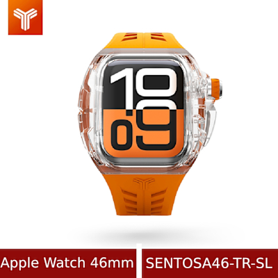 【Y24】 Apple Watch 46mm 尼龍防水保護殼 WC-SENTOSA46-TR-SL 透明銀/橘