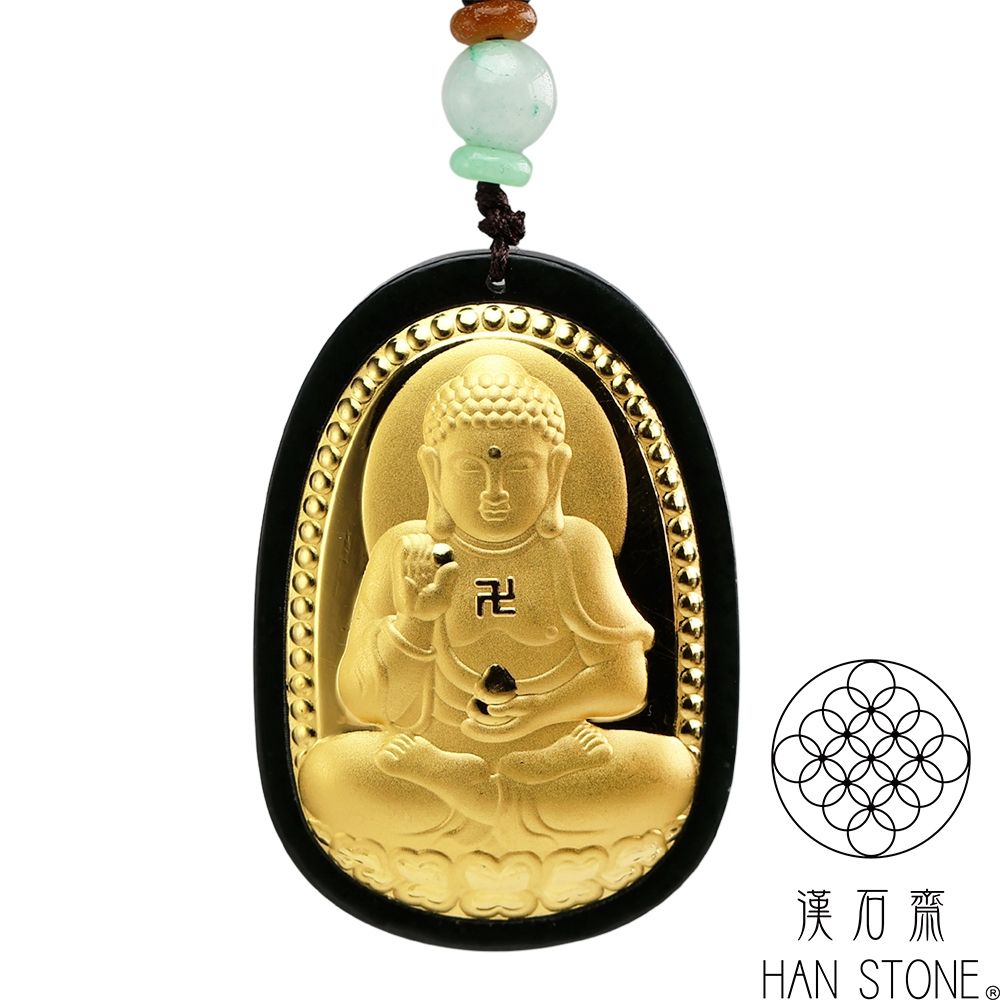 漢石齋】天然和田玉佛陀金鑲玉玉佩吊墜墨玉(33*48*9mm) | 漢石齋