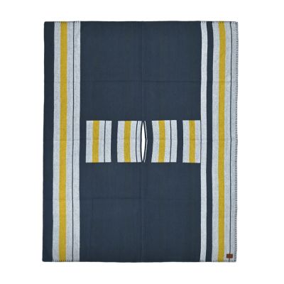 Hermes 愛馬仕 H Bayadere手工編織羊絨披肩/毛毯(炭/香櫞)