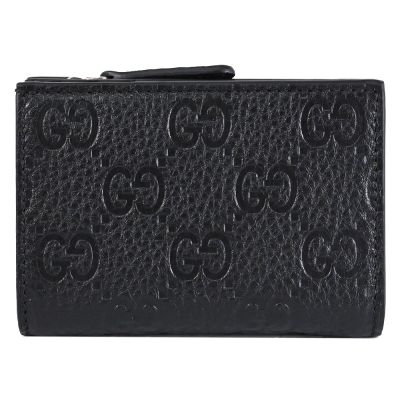 GUCCI Jumbo GG 大雙G LOGO壓紋皮革扣式零錢短夾(黑)