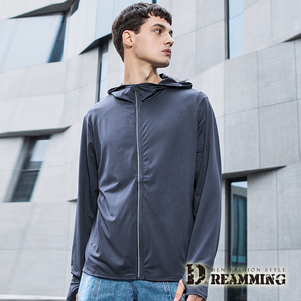 Dreamming  情侶款UPF50+防曬冰暴衣 輕薄 涼感-共二款 (男款灰藍)