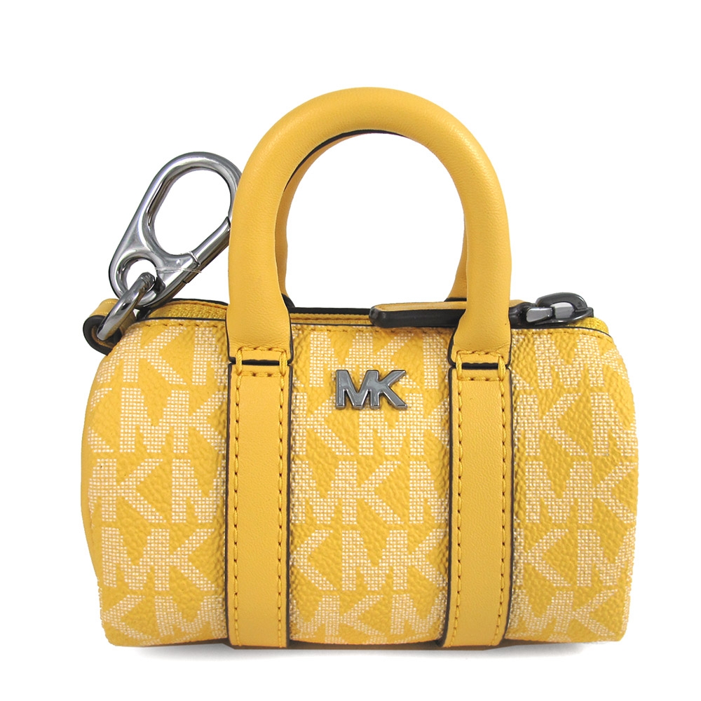 小物 M.K MICHAEL KORS GIFTING 銀字MK水仙黃色防刮滿版縮小版波士頓吊飾