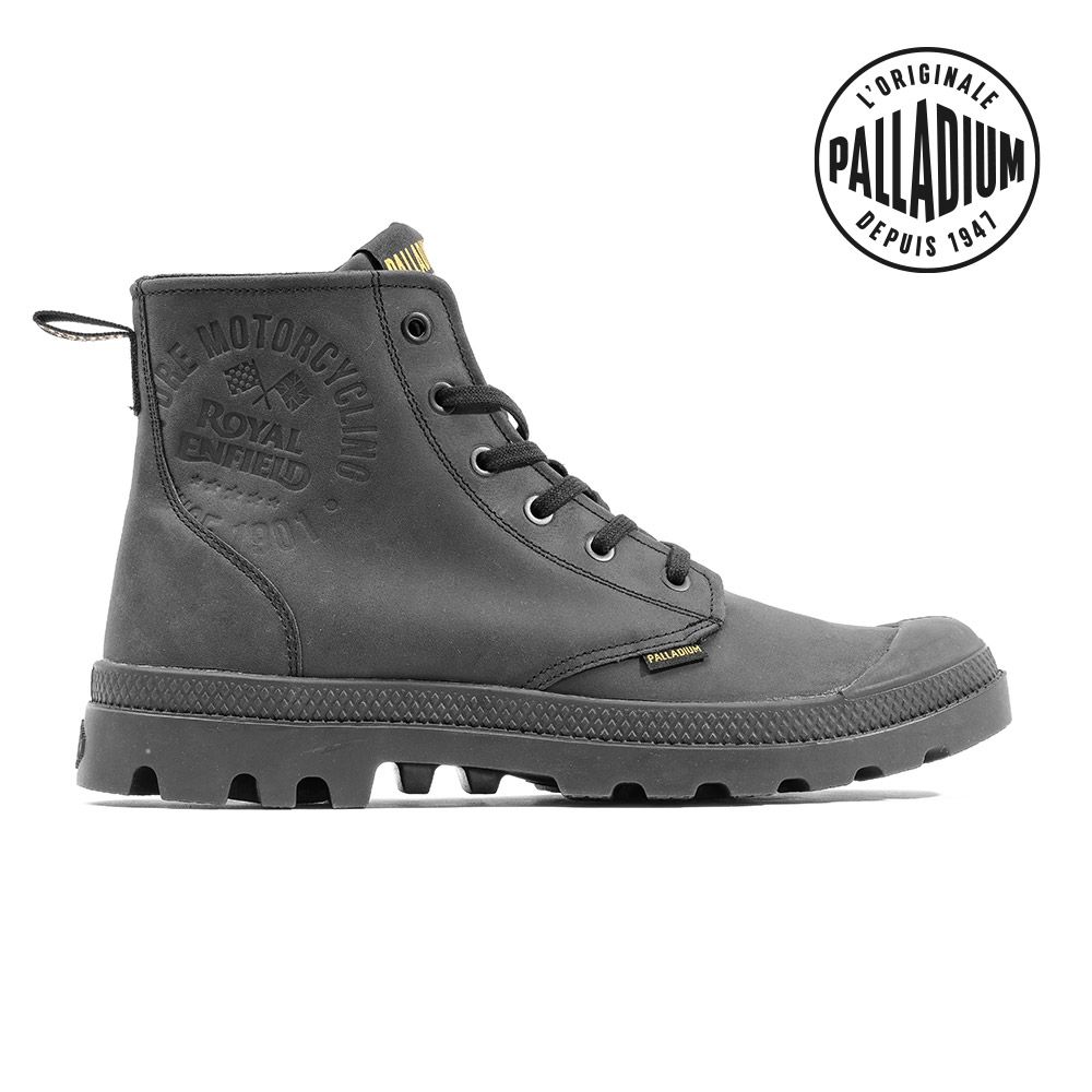 PALLADIUM PAMPA CONTINENTAL LTH皇家恩菲爾德聯名經典皮革軍靴/休閒鞋-男鞋/女鞋-黑 (黑色系)