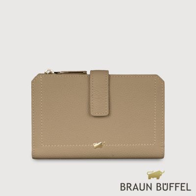 【BRAUN BUFFEL 德國小金牛】台灣總代理 珍妮絲 10卡兩折中夾-奶茶棕/BF840-502-SVM