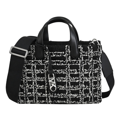 MICHAEL KORS GIGI 毛邊格紋織布手提斜背兩用包(黑色)