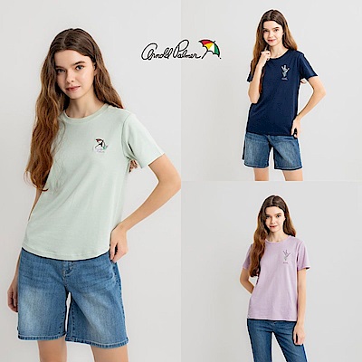 【時時樂限定】Arnold Palmer -女裝-花朵系列繡花印花親膚純棉圓領T-shirt-多色選