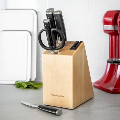 《KitchenAid》美國 Gourmet樺木刀座+刀具6件(黑) | 主廚刀 麵包刀 蔬果刀 萬用刀 剪刀 磨刀器