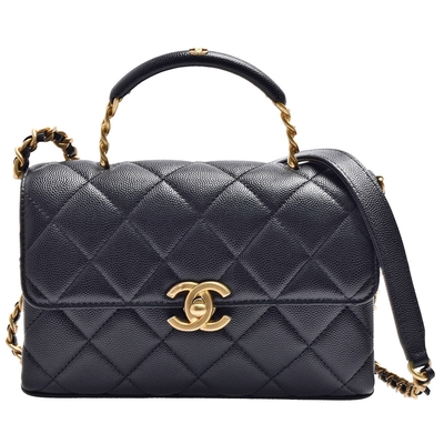 CHANEL香奈兒 CHANEL 經典菱格粒紋牛皮仿舊金鍊雙層手提/斜背包(黑色)