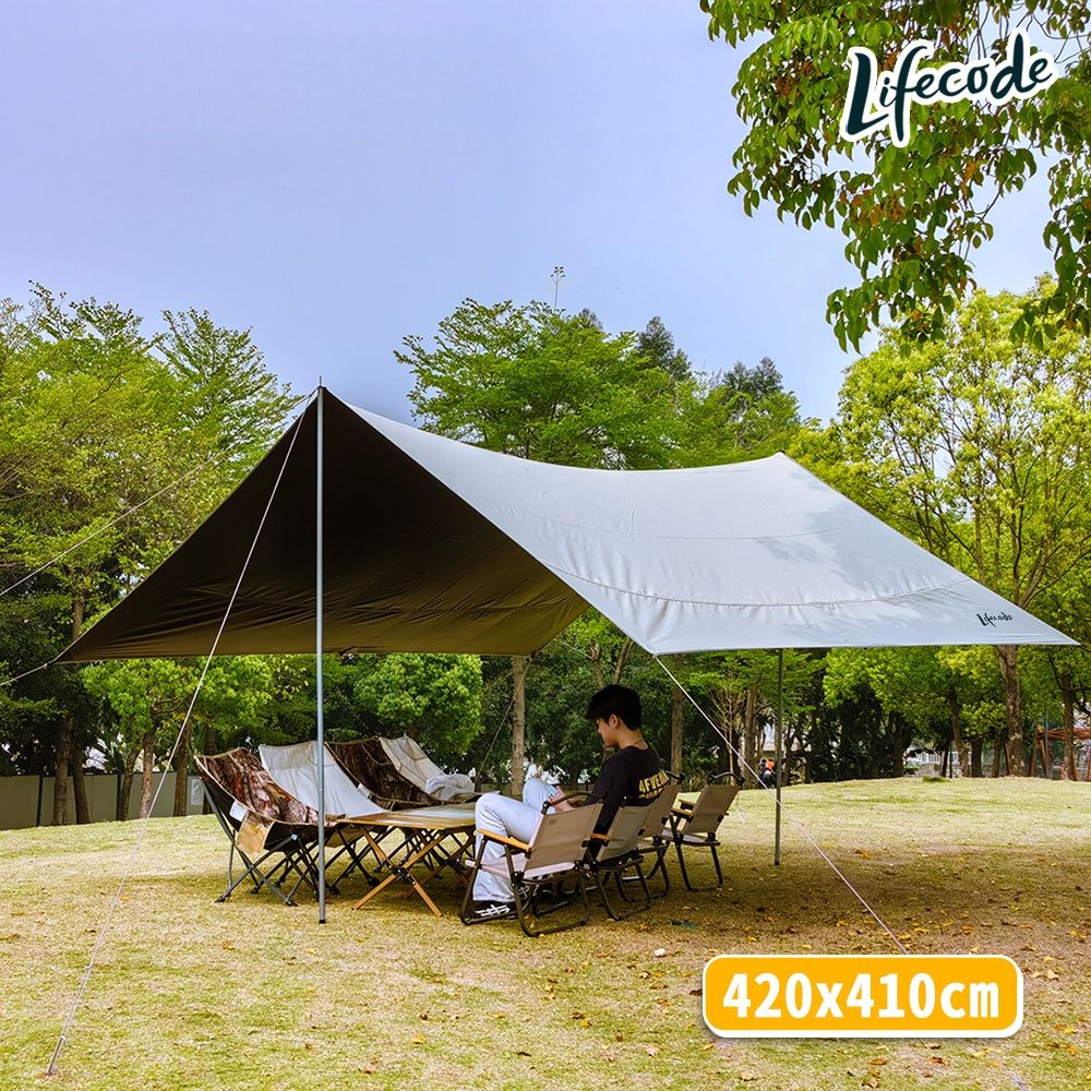 LIFECODE】方型黑膠天幕(420*410cm)-米色(大雙峰天幕加購品) | 天幕