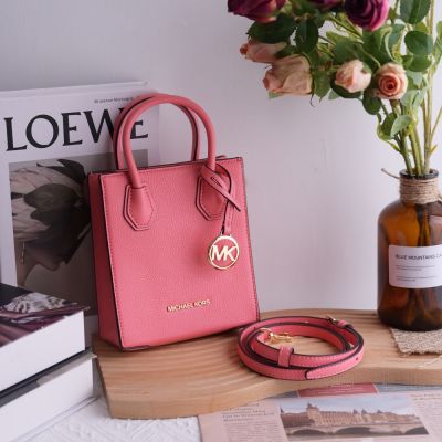 MICHAEL KORS MERCER 經典MK荔枝皮革迷你兩用手提包/紙袋包(西柚粉)