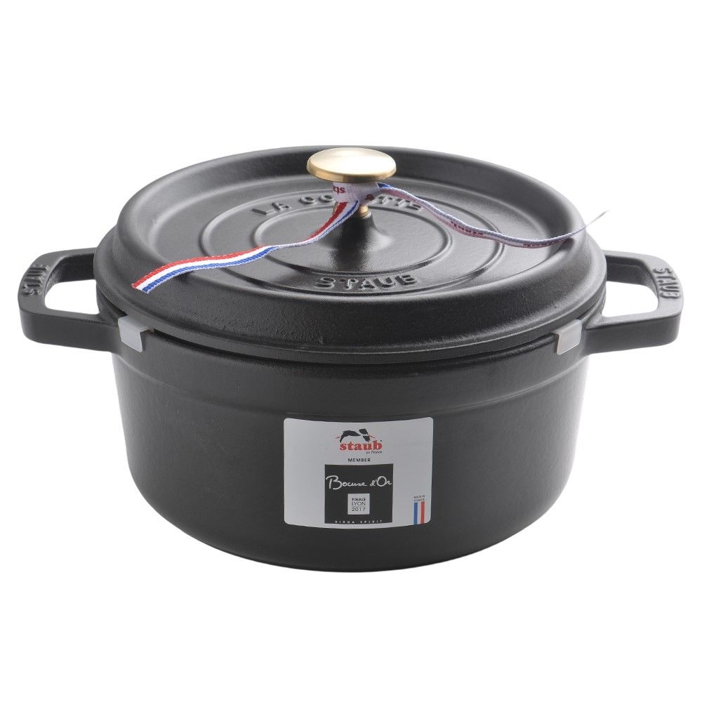 Staub 圓形鑄鐵鍋20cm 2.2L 黑色法國製湯鍋燉鍋(電磁爐IH爐可用