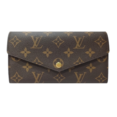 LOUIS VUITTON路易威登 【Louis Vuitton 路易威登】M60531 經典Sarah系列Monogram帆布金釦信封式長夾(棕色)