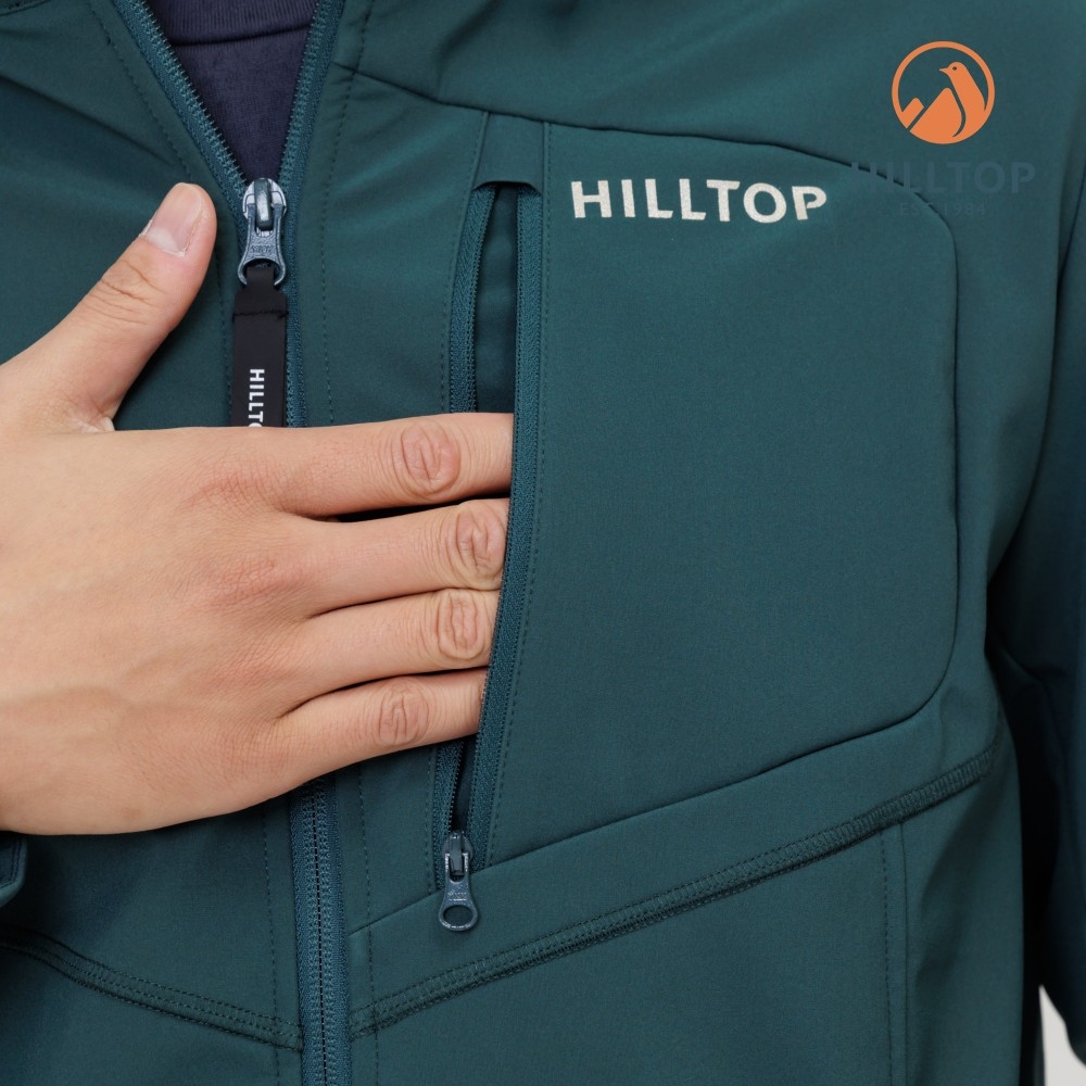 Hilltop 山頂鳥】SOFT SHELL防風透氣保暖彈性外套(軟殼衣) 男款綠
