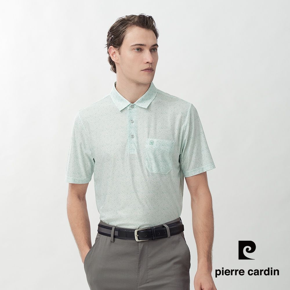 pierre cardin 皮爾卡登 休閒服飾 男款 滿版細花紋短袖POLO衫-綠色(5267287-42)