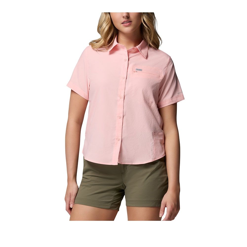 Columbia 哥倫比亞 女款-超防曬UPF100快排短袖襯衫-Silver Ridg Utility II SS Shirt-粉紅色(UAR49440PK/KS)
