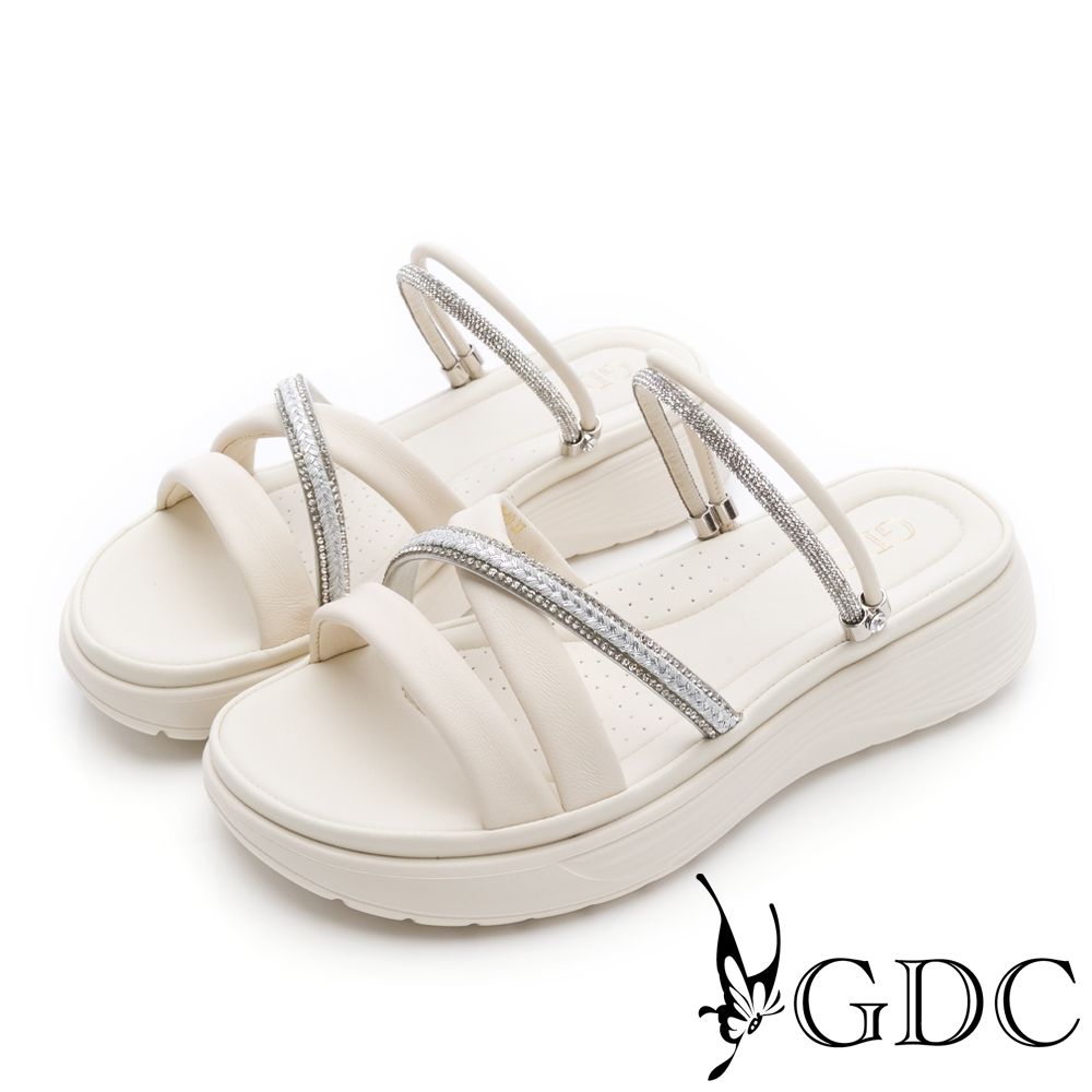 GDC-漫步輕履雙拼飾條兩穿式輕量涼鞋-米白