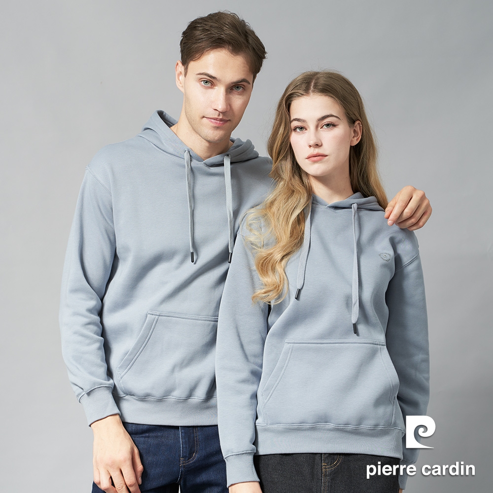 pierre cardin 皮爾卡登 網路獨家 男女同款/情侶款 保暖刷絨毛連帽上衣(多色任選) (灰藍色)