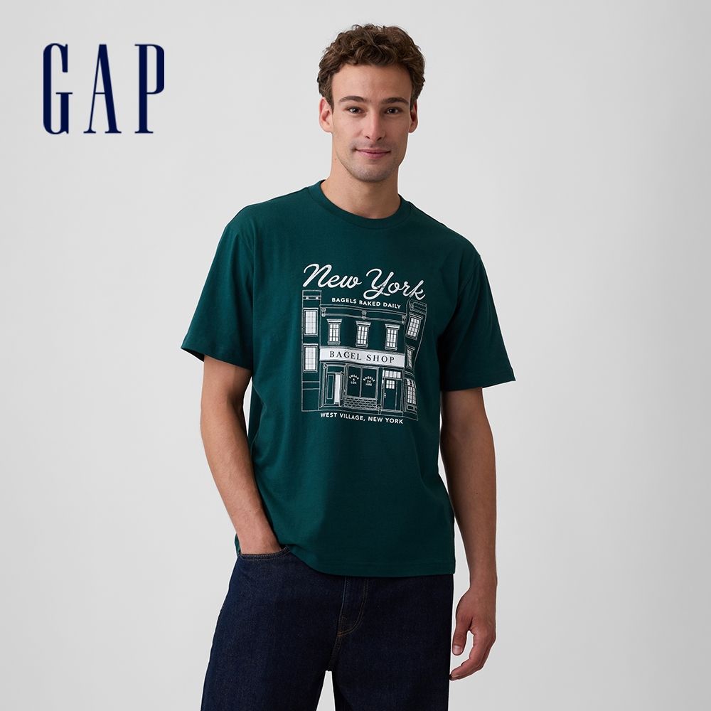 【GAP】Everyday Soft寬鬆圖案T恤-綠色(911579) (綠色)
