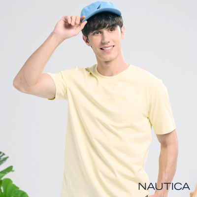 Nautica 官方旗艦 男裝 涼感抑菌極簡立體刺繡LOGO短袖T恤-黃色