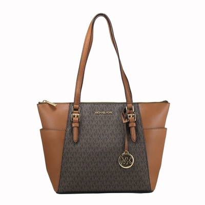 Michael Kors CHARLOTTE滿版LOGO雙側口袋側肩/托特包(咖啡)