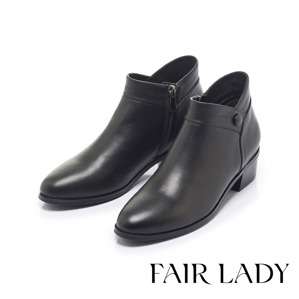 FAIR LADY 芯太軟 側V鞋口粗跟短靴 黑 (8A3287)