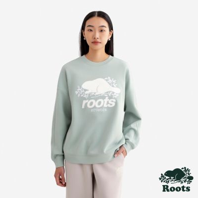 Roots女裝-NOCTURNAL 圓領上衣-綠灰色