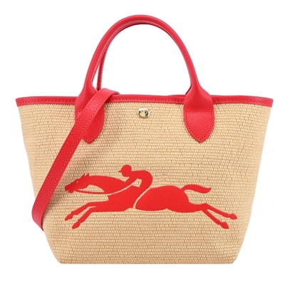 LONGCHAMP LE PANIER PLIAGE系列編織奔馬兩用包(小/紅)