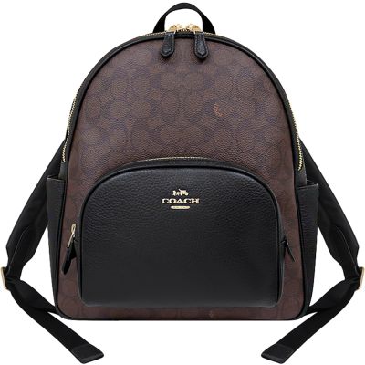 COACH 巧克力色大C PVC雙層後背包-大型