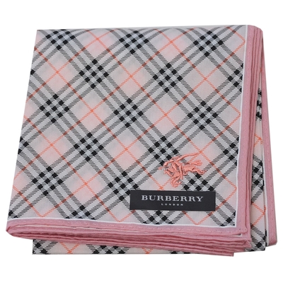 BURBERRY 巴寶莉 品牌經典斜格紋戰馬LOGO刺繡圖騰棉質帕領巾(粉紅系/51CM)