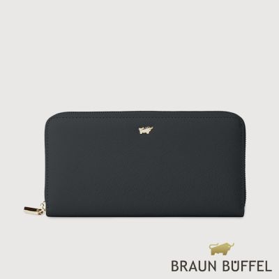 【BRAUN BUFFEL 德國小金牛】台灣總代理 蘇菲娜-A 12卡拉鍊長夾-黑色/BF885-601-BK
