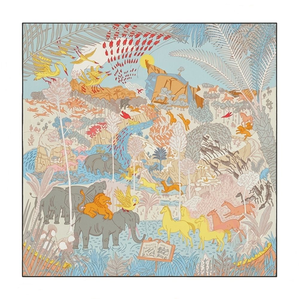 愛馬仕HERMES動物狂歡系列絲巾/方巾（雙面款/90cmx90cm）
